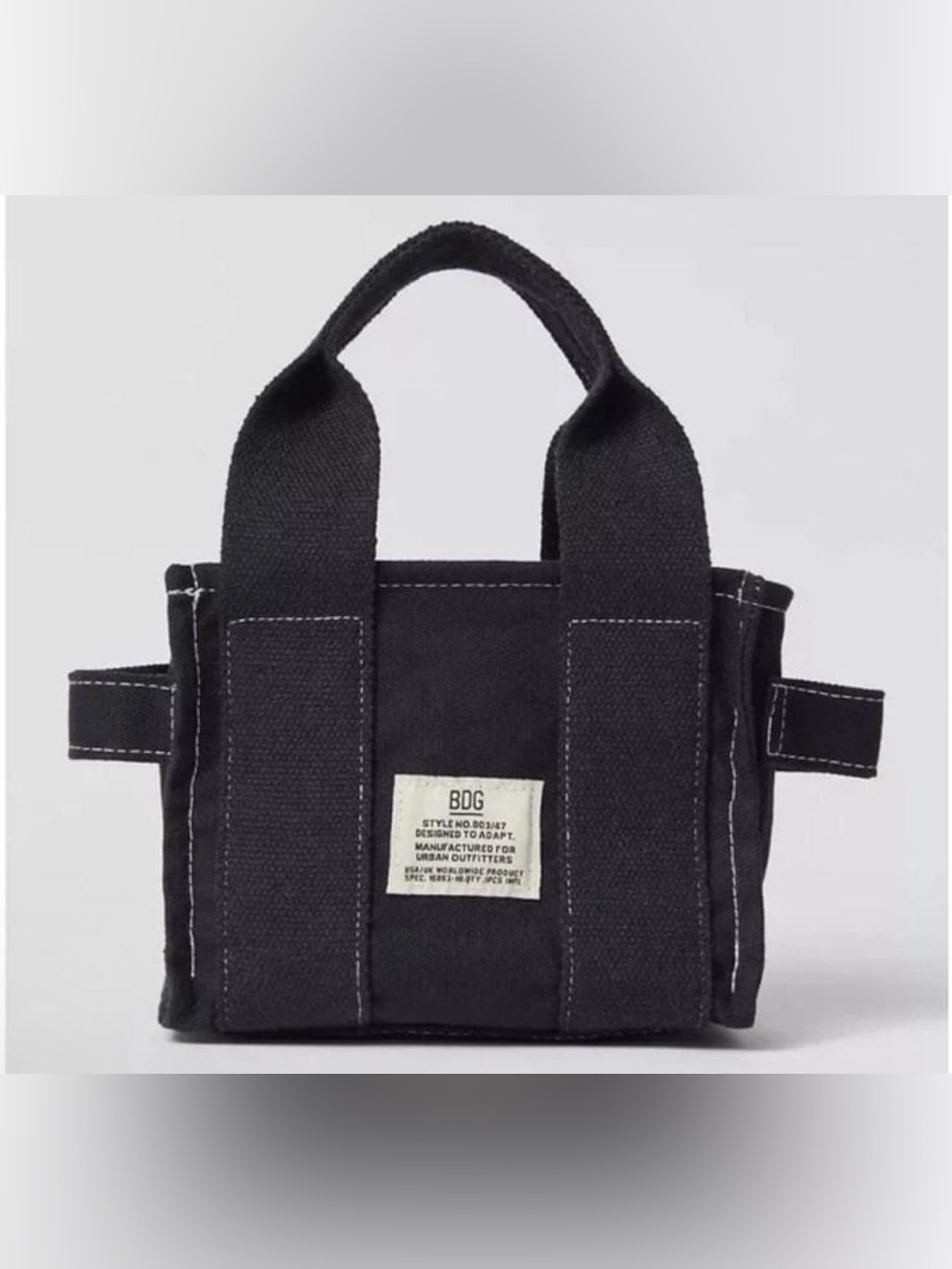 BDG Urban Outfitters Black Canvas Mini Tote Bag with Contrast Stitching